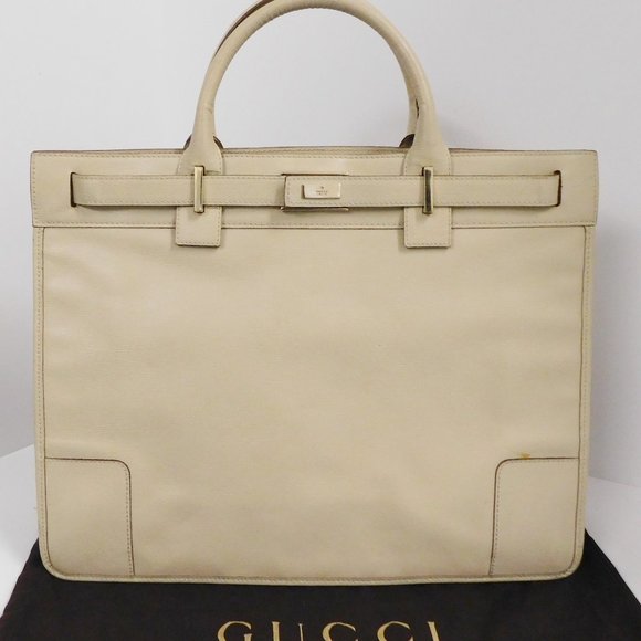 Gucci Beige Leather Belted Slim Large Tote‎ Bag - Picture 1 of 9